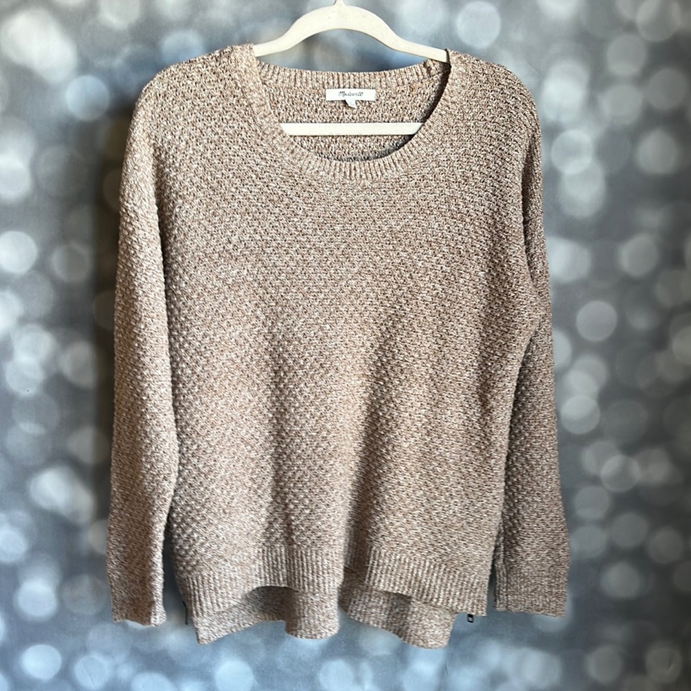 Madewell womens beige cotton blend knitted sweater with side zippers. Size Small